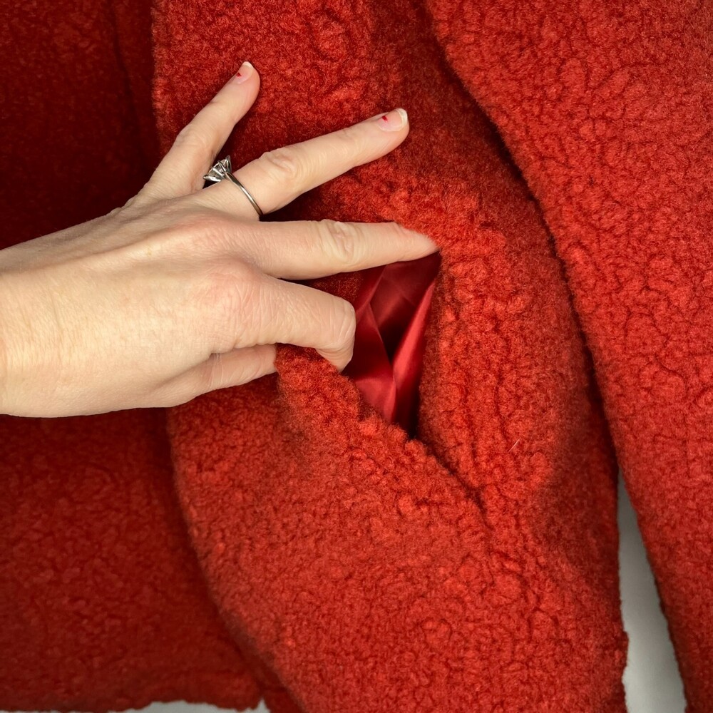 Avec Les Filles Womens Jacket Medium Red Textured Sherpa High Collar Full Zip - Picture 8 of 16